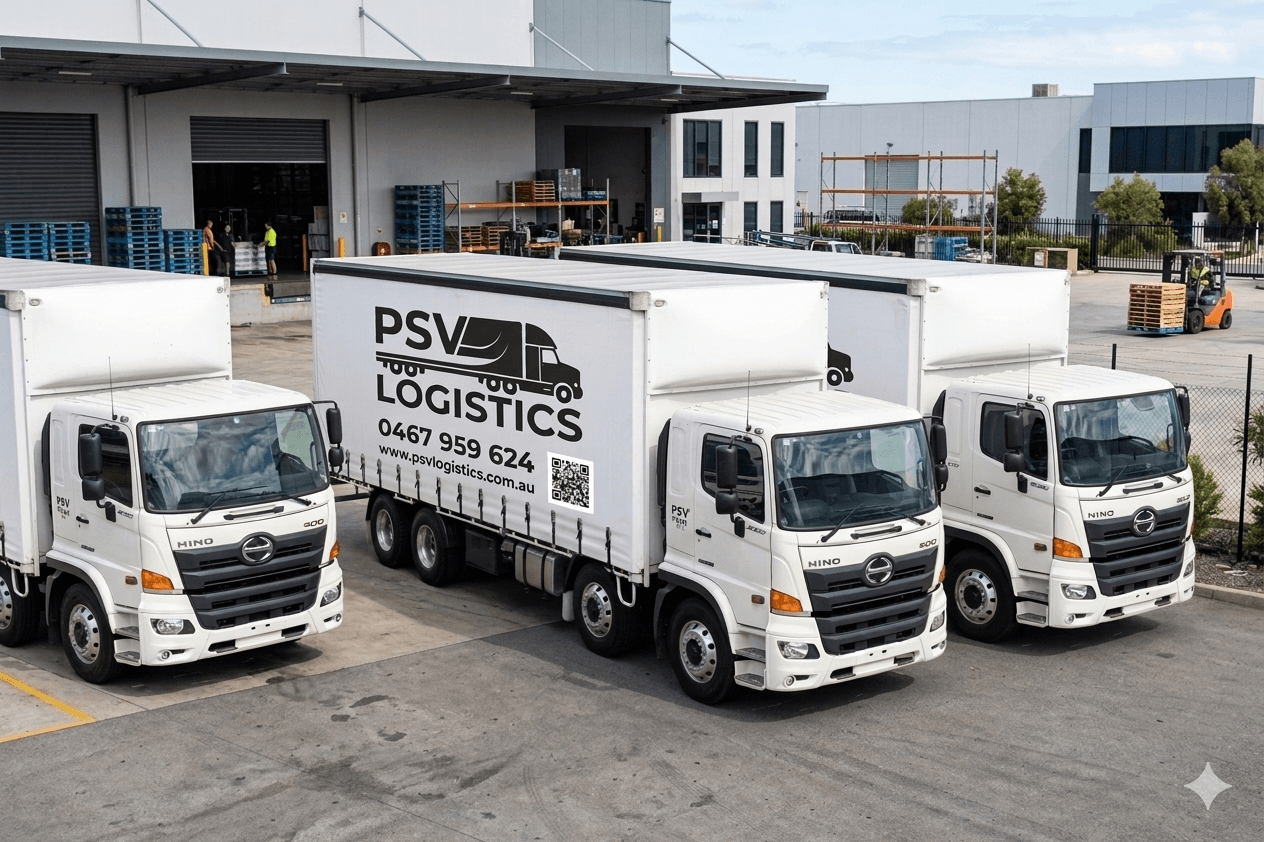 PSV Logistics freight transport fleet with curtain-side trucks for Australia-wide logistics